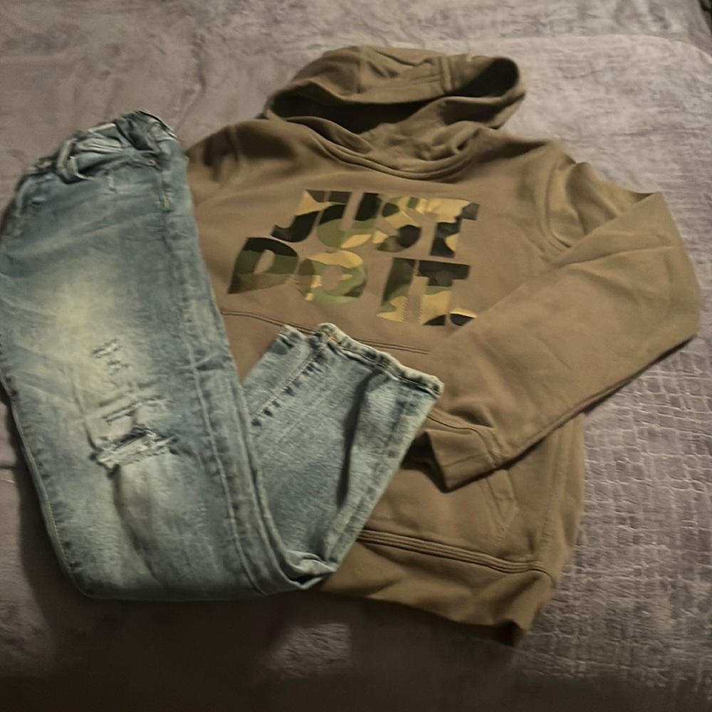 Nike hoodie with old navy distressed jeans